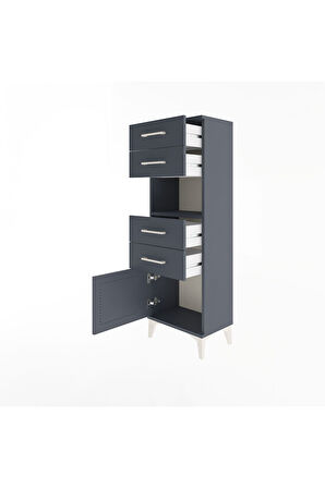 Arges Dolap Tek Raflı 4 Çekmeceli Tek Kapaklı 44x30x134 Antrasit-Antrasit