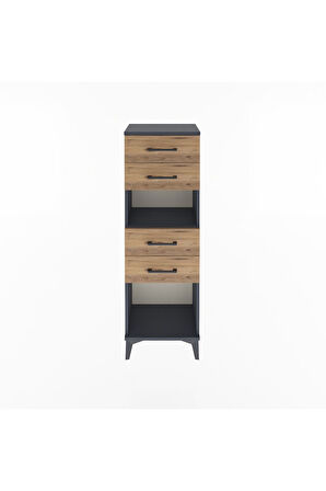 Arges Dolap Tek Raflı 4 Çekmeceli 44x30x134 Antrasit-Çam