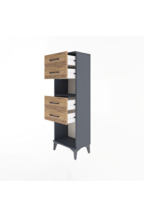 Arges Dolap Tek Raflı 4 Çekmeceli 44x30x134 Antrasit-Çam