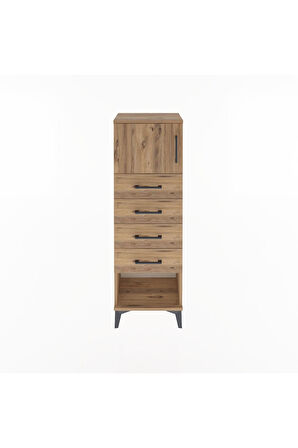Arges Dolap Tek Raflı 4 Çekmeceli Tek Kapaklı 44x30x134 Çam-Çam