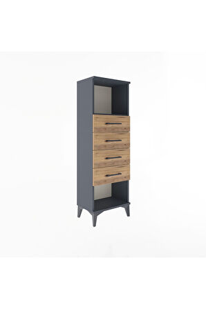 Arges Dolap Tek Raflı 4 Çekmeceli 44x30x134 Antrasit-Çam