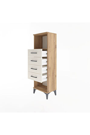 Arges Dolap Tek Raflı 4 Çekmeceli 44x30x134 Çam-Aytaşı