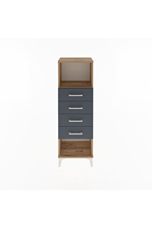 Arges Dolap Tek Raflı 4 Çekmeceli 44x30x134 Çam-Antrasit