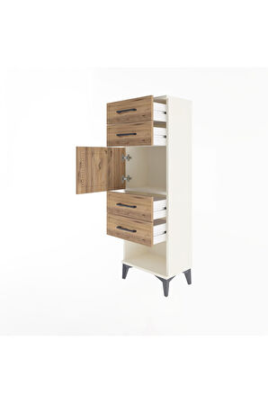Arges Dolap Tek Raflı 4 Çekmeceli Tek Kapaklı 44x30x134 Aytaşı-Çam