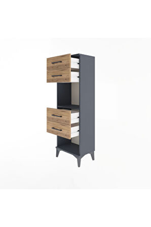 Arges Dolap Tek Raflı 4 Çekmeceli 44x30x134 Antrasit-Çam