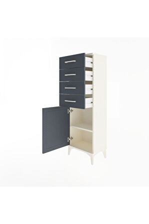 Arges Dolap Tek Raflı 4 Çekmeceli Tek Kapaklı 44x30x134 Aytaşı-Antrasit