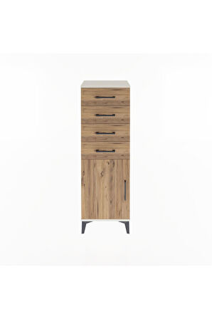Arges Dolap Tek Raflı 4 Çekmeceli Tek Kapaklı 44x30x134 Aytaşı-Çam