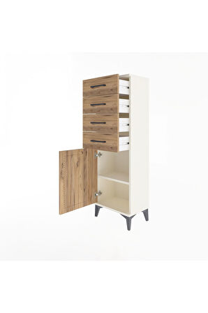 Arges Dolap Tek Raflı 4 Çekmeceli Tek Kapaklı 44x30x134 Aytaşı-Çam