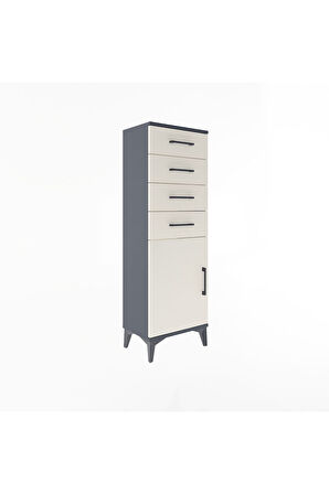 Arges Dolap Tek Raflı 4 Çekmeceli Tek Kapaklı 44x30x134 Antrasit-Aytaşı