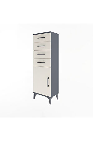 Arges Dolap Tek Raflı 4 Çekmeceli Tek Kapaklı 44x30x134 Antrasit-Aytaşı