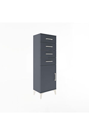 Arges Dolap Tek Raflı 4 Çekmeceli Tek Kapaklı 44x30x134 Antrasit-Antrasit
