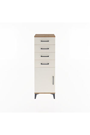Arges Dolap Tek Raflı 4 Çekmeceli Tek Kapaklı 44x30x134 Çam-Aytaşı