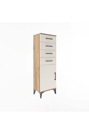 Arges Dolap Tek Raflı 4 Çekmeceli Tek Kapaklı 44x30x134 Çam-Aytaşı