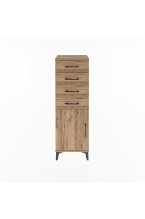 Arges Dolap Tek Raflı 4 Çekmeceli Tek Kapaklı 44x30x134 Çam-Çam