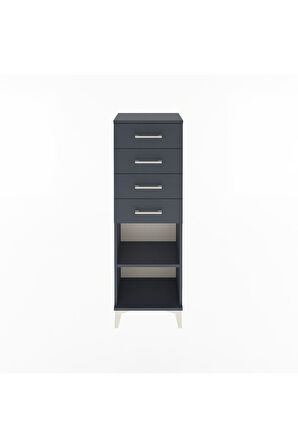 Arges Dolap Tek Raflı 4 Çekmeceli 44x30x134 Antrasit-Antrasit
