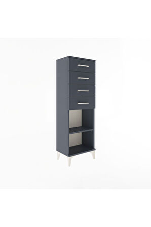 Arges Dolap Tek Raflı 4 Çekmeceli 44x30x134 Antrasit-Antrasit