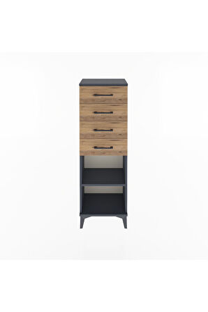 Arges Dolap Tek Raflı 4 Çekmeceli 44x30x134 Antrasit-Çam