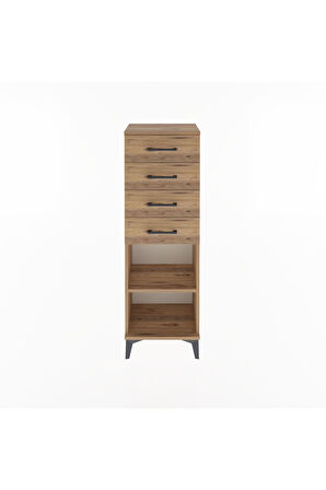 Arges Dolap Tek Raflı 4 Çekmeceli 44x30x134 Çam-Çam