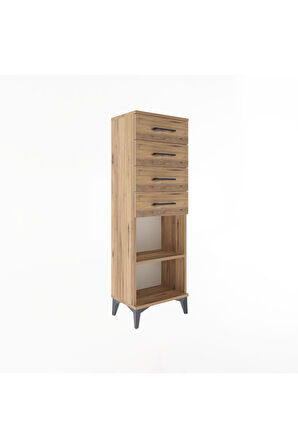 Arges Dolap Tek Raflı 4 Çekmeceli 44x30x134 Çam-Çam