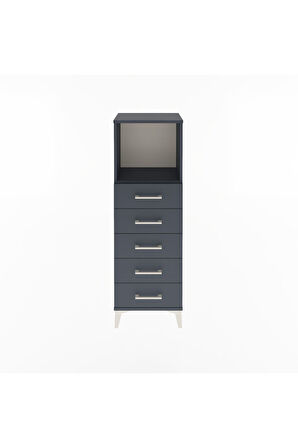 Arges Dolap Tek Raflı 5 Çekmeceli 44x30x134 Antrasit-Antrasit