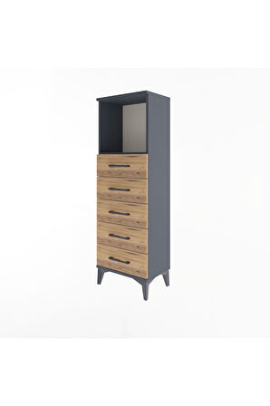 Arges Dolap Tek Raflı 5 Çekmeceli 44x30x134 Antrasit-Çam