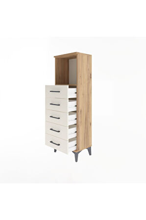 Arges Dolap Tek Raflı 5 Çekmeceli 44x30x134 Çam-Aytaşı