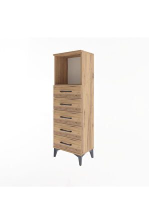 Arges Dolap Tek Raflı 5 Çekmeceli 44x30x134 Çam-Çam