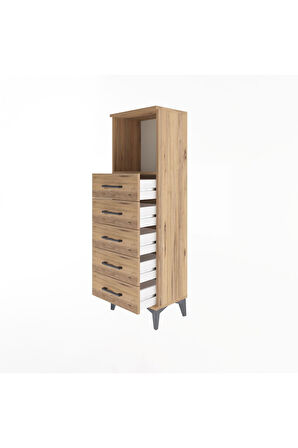 Arges Dolap Tek Raflı 5 Çekmeceli 44x30x134 Çam-Çam