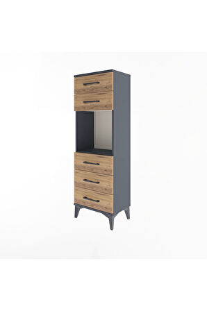 Arges Dolap Tek Raflı 5 Çekmeceli 44x30x134 Antrasit-Çam