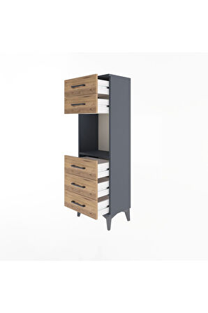 Arges Dolap Tek Raflı 5 Çekmeceli 44x30x134 Antrasit-Çam