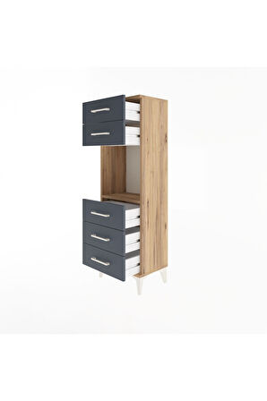 Arges Dolap Tek Raflı 5 Çekmeceli 44x30x134 Çam-Antrasit