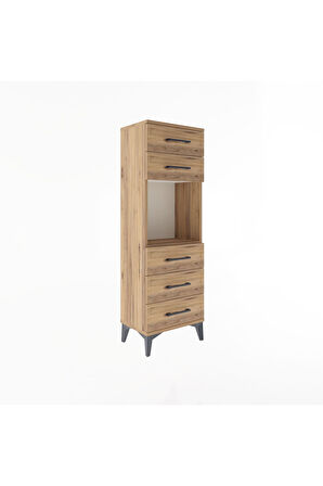 Arges Dolap Tek Raflı 5 Çekmeceli 44x30x134 Çam-Çam