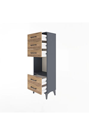 Arges Dolap Tek Raflı 5 Çekmeceli 44x30x134 Antrasit-Çam