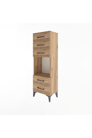 Arges Dolap Tek Raflı 5 Çekmeceli 44x30x134 Çam-Çam