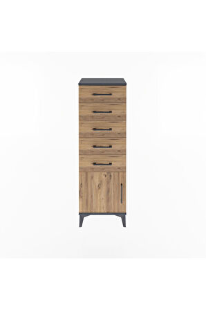 Arges Dolap 5 Çekmeceli Tek Kapaklı 44x30x134 Antrasit-Çam