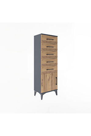 Arges Dolap 5 Çekmeceli Tek Kapaklı 44x30x134 Antrasit-Çam