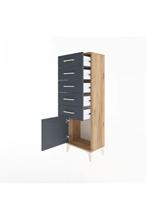Arges Dolap 5 Çekmeceli Tek Kapaklı 44x30x134 Çam-Antrasit