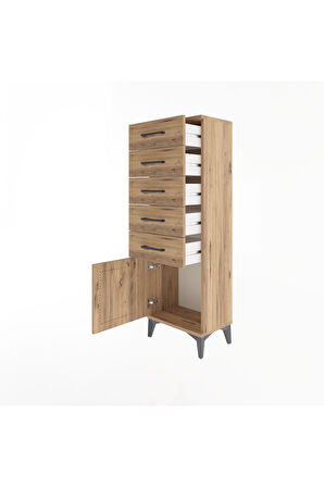 Arges Dolap 5 Çekmeceli Tek Kapaklı 44x30x134 Çam-Çam
