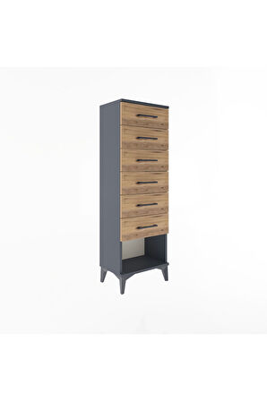 Arges Dolap 6 Çekmeceli 44x30x134 Antrasit-Çam