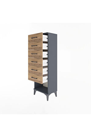 Arges Dolap 6 Çekmeceli 44x30x134 Antrasit-Çam