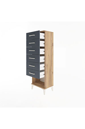 Arges Dolap 6 Çekmeceli 44x30x134 Çam-Antrasit
