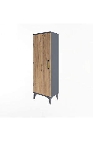 Arges Dolap Tek Raflı Tek Kapaklı Tek Askılı 44x30x134 Antrasit-Çam