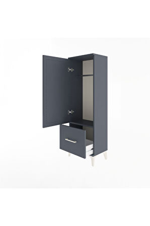 Arges Dolap Tek Raflı Tek Çekmeceli Tek Askılı 44x30x134 Antrasit-Antrasit