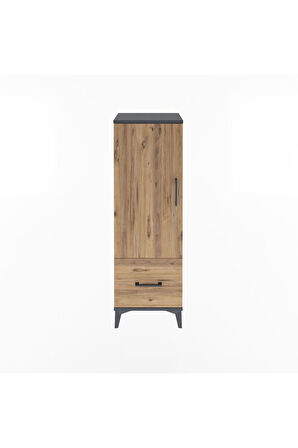 Arges Dolap Tek Raflı Tek Çekmeceli Tek Askılı 44x30x134 Antrasit-Çam