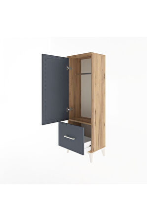 Arges Dolap Tek Raflı Tek Çekmeceli Tek Askılı 44x30x134 Çam-Antrasit