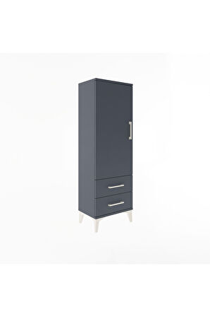 Arges Dolap Tek Raflı 2 Çekmeceli Tek Askılı 44x30x134 Antrasit-Antrasit