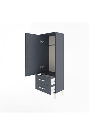Arges Dolap Tek Raflı 2 Çekmeceli Tek Askılı 44x30x134 Antrasit-Antrasit
