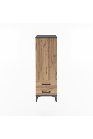 Arges Dolap Tek Raflı 2 Çekmeceli Tek Askılı 44x30x134 Antrasit-Çam