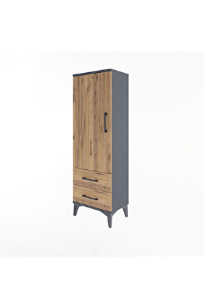 Arges Dolap Tek Raflı 2 Çekmeceli Tek Askılı 44x30x134 Antrasit-Çam