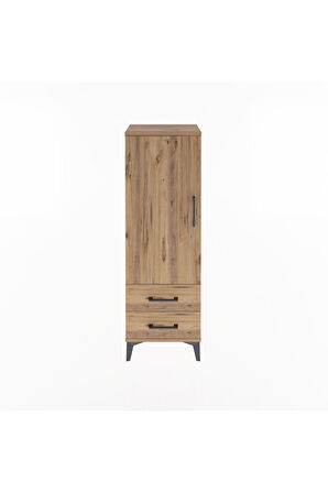 Arges Dolap Tek Raflı 2 Çekmeceli Tek Askılı 44x30x134 Çam-Çam
